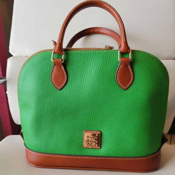 Dooney & Bourke Kelly Green Pebble Leather Zip Zip Satchel ~ VGUC ~ Timeless! - Picture 3 of 14